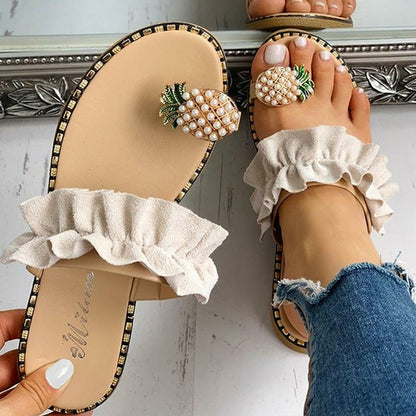 LateurGo Summer Beach Pineapple Flat Slippers - Ladies' Outside Slides