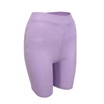High Waist Bodycon Ribbed Biker Shorts