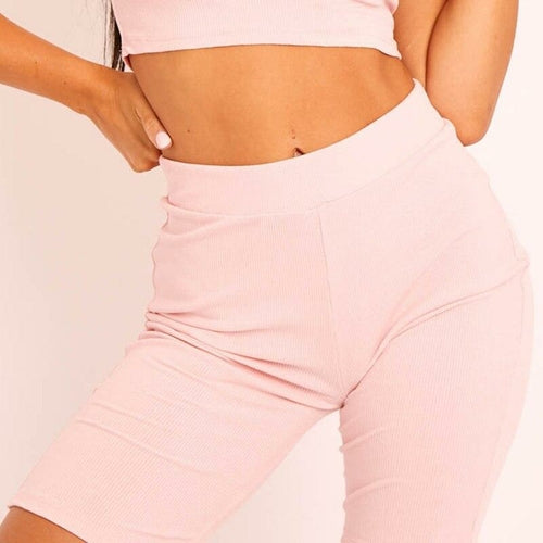 High Waist Bodycon Ribbed Biker Shorts