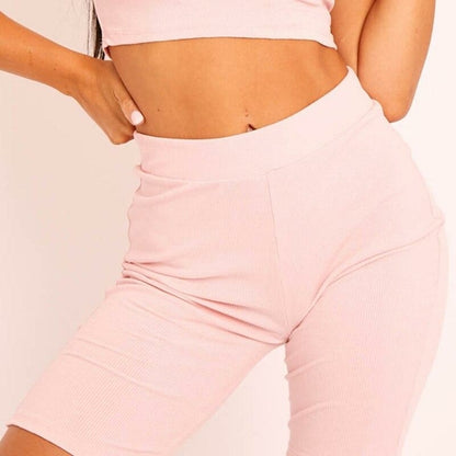High Waist Bodycon Ribbed Biker Shorts