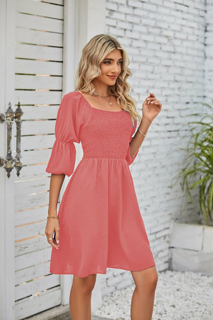Women's Square Neckline Puff Sleeve Backless Dress 
