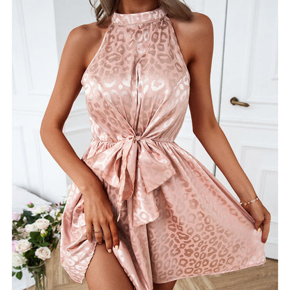 Leopard Print Sleeveless Halter Neck Mini Dress 