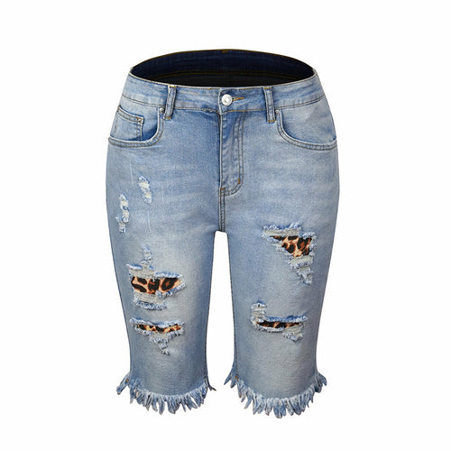 Fringed Mid-Waist Cropped Ripped Jeans - High Elasticity
