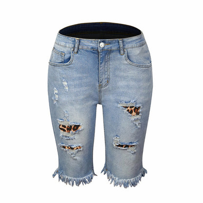 Fringed Mid-Waist Cropped Ripped Jeans - High Elasticity
