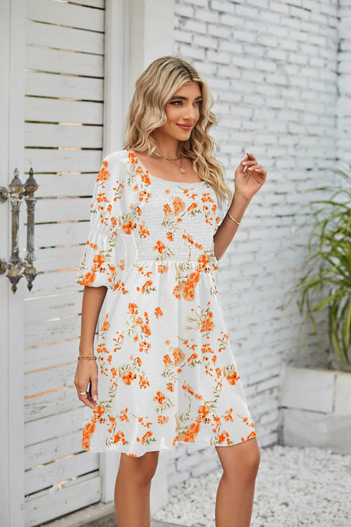 Women's Square Neckline Puff Sleeve Backless Dress 