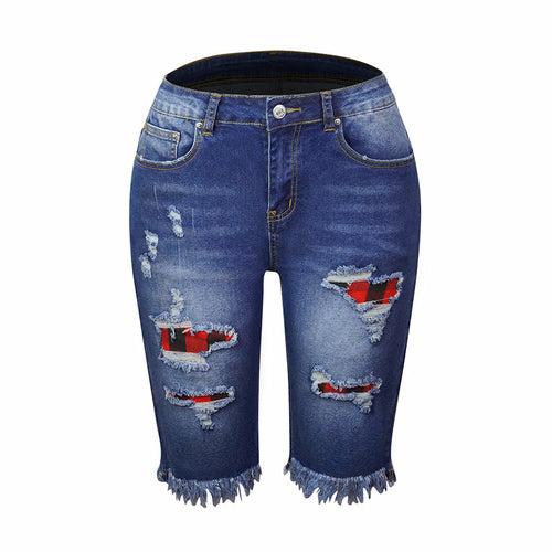 Fringed Mid-Waist Cropped Ripped Jeans - High Elasticity