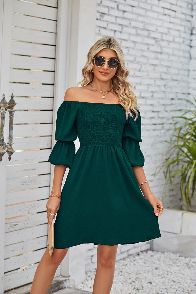 Women's Square Neckline Puff Sleeve Backless Dress 