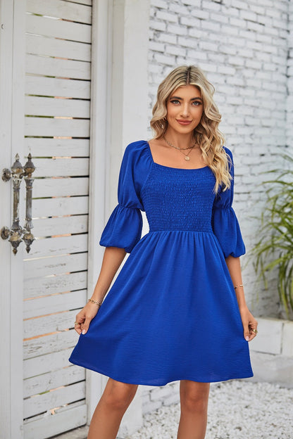 Women's Square Neckline Puff Sleeve Backless Dress 