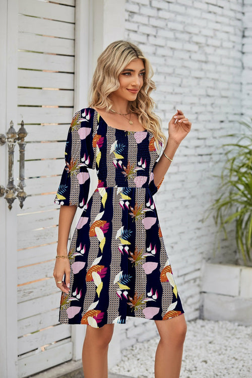 Women's Square Neckline Puff Sleeve Backless Dress 