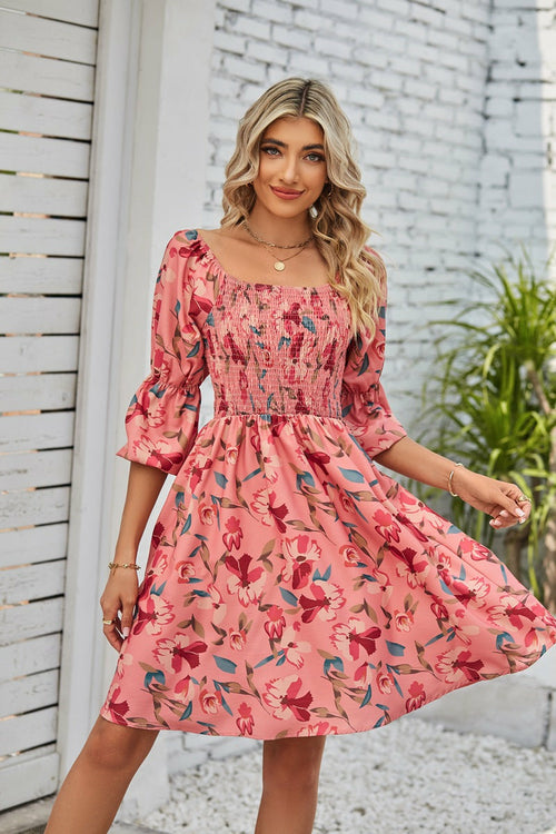 Women's Square Neckline Puff Sleeve Backless Dress 