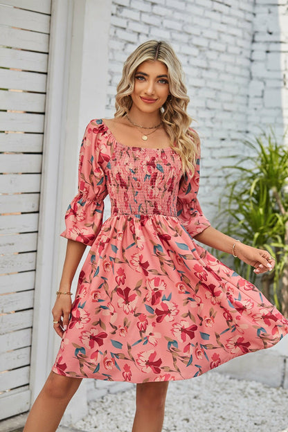 Women's Square Neckline Puff Sleeve Backless Dress 
