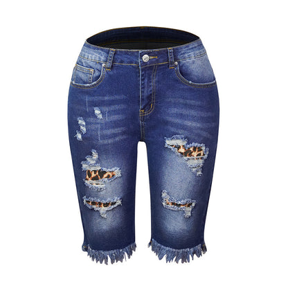Fringed Mid-Waist Cropped Ripped Jeans - High Elasticity