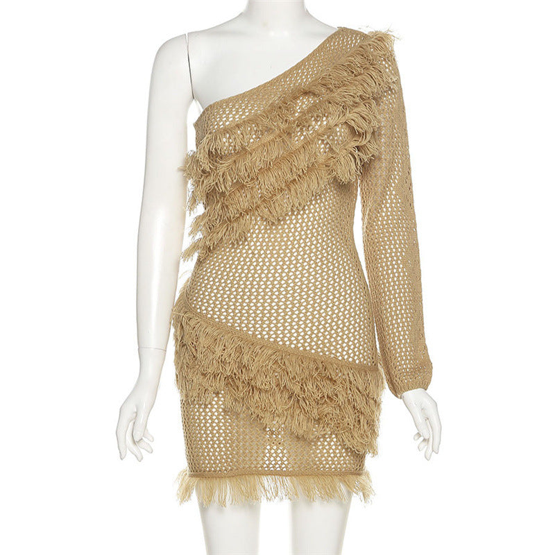 Dresses | Plaid Tassel Skirt Sexy See-Through Dress 