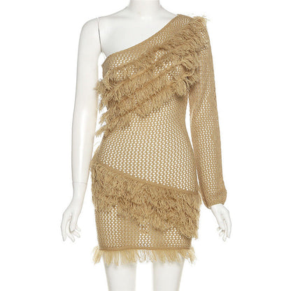 Dresses | Plaid Tassel Skirt Sexy See-Through Dress 