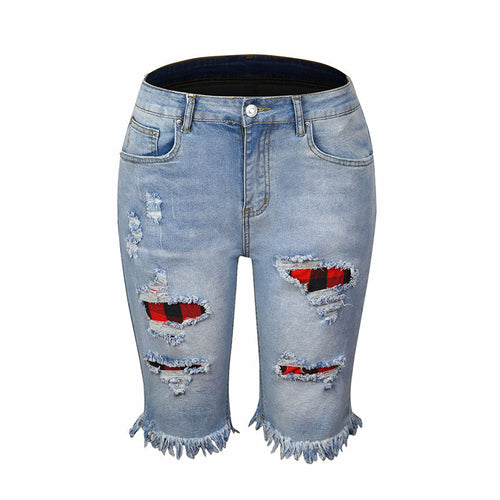 Fringed Mid-Waist Cropped Ripped Jeans - High Elasticity