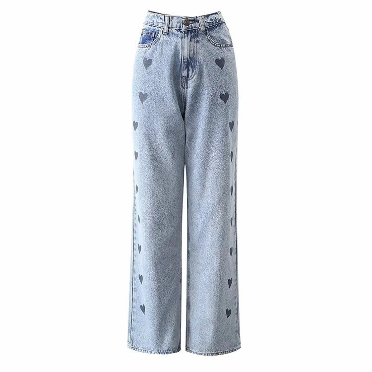 Love Heart Straight Loose Denim Jeans Pants
