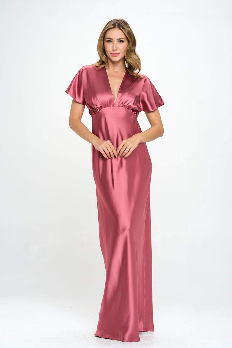 Satin Deep V Neck Formal Dress | Elegant Wear