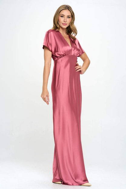 Satin Deep V Neck Formal Dress | Elegant Wear