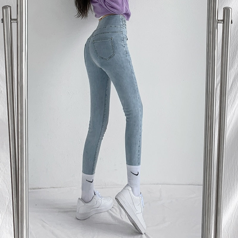 Vintage High Waist Design Skinny Pencil Jeans