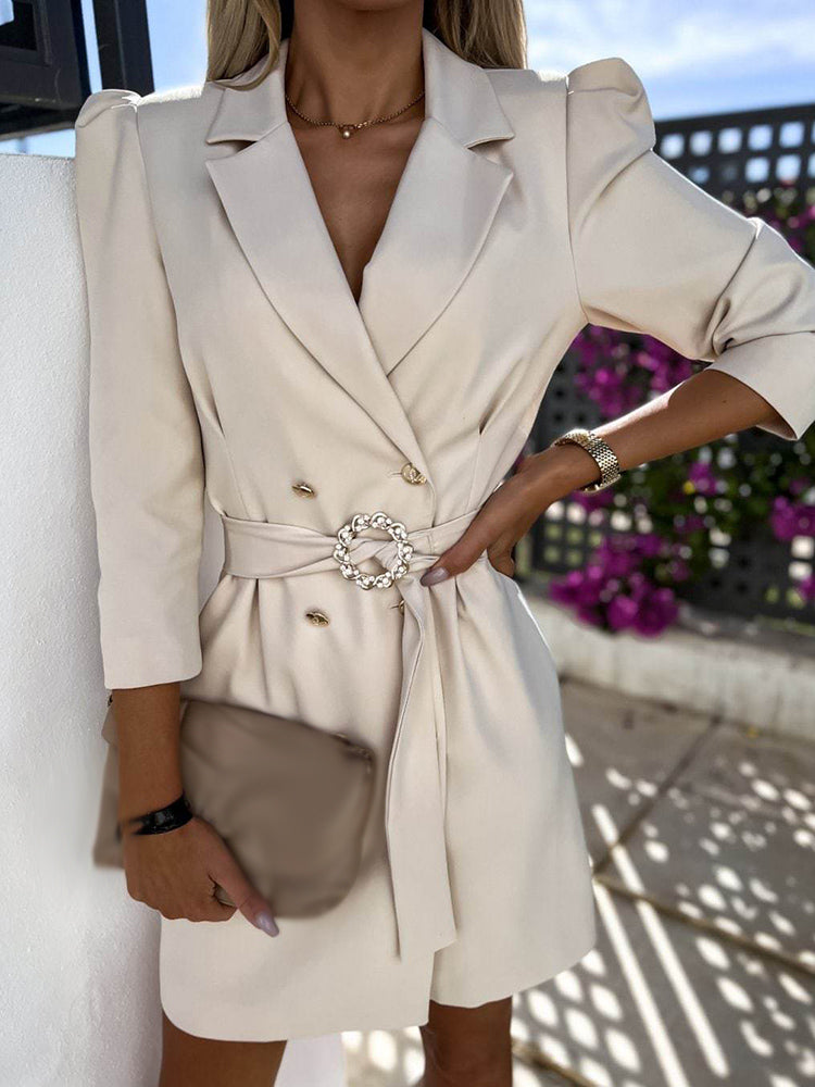LateurGo Notched Collar Blazer Straight Dress