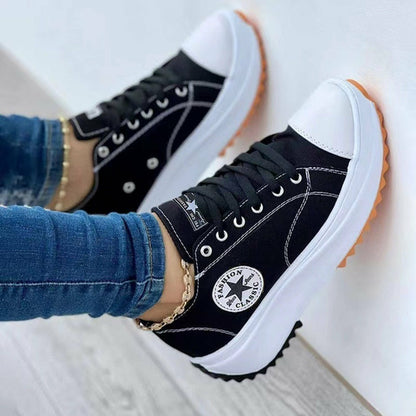 LateurGo Canvas Pattern Flat Lace-Up Sneakers