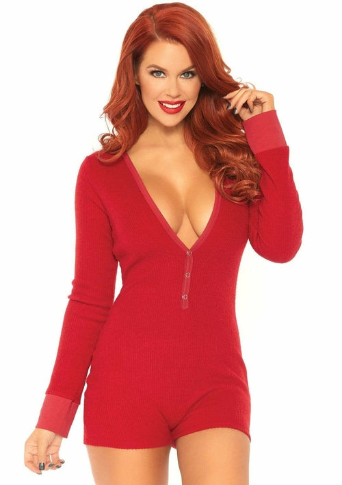 LateurGo Brushed Rib Romper in Red for Small/Medium Sizes