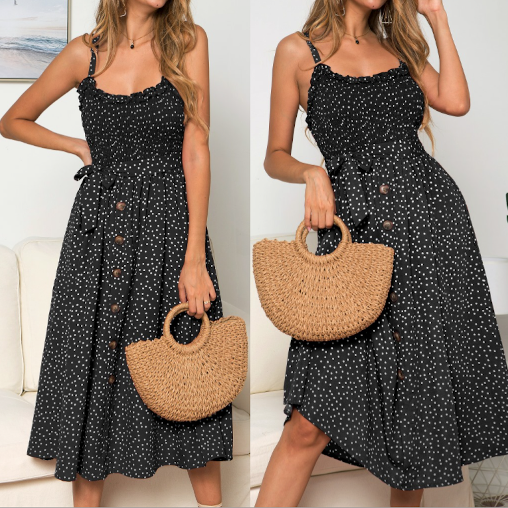 LateurGo Women's Spaghetti Straps Polka Dot Maxi Dress