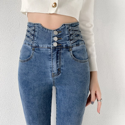 Vintage High Waist Design Skinny Pencil Jeans