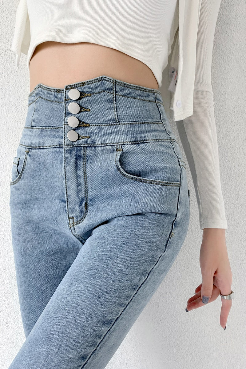 Vintage High Waist Design Skinny Pencil Jeans