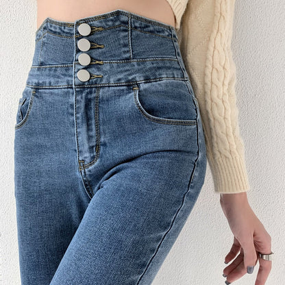 Vintage High Waist Design Skinny Pencil Jeans
