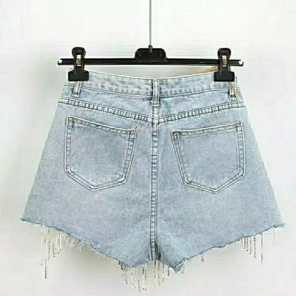High Waist Ripped Jeans Shorts | Diamond Tassel Y2K