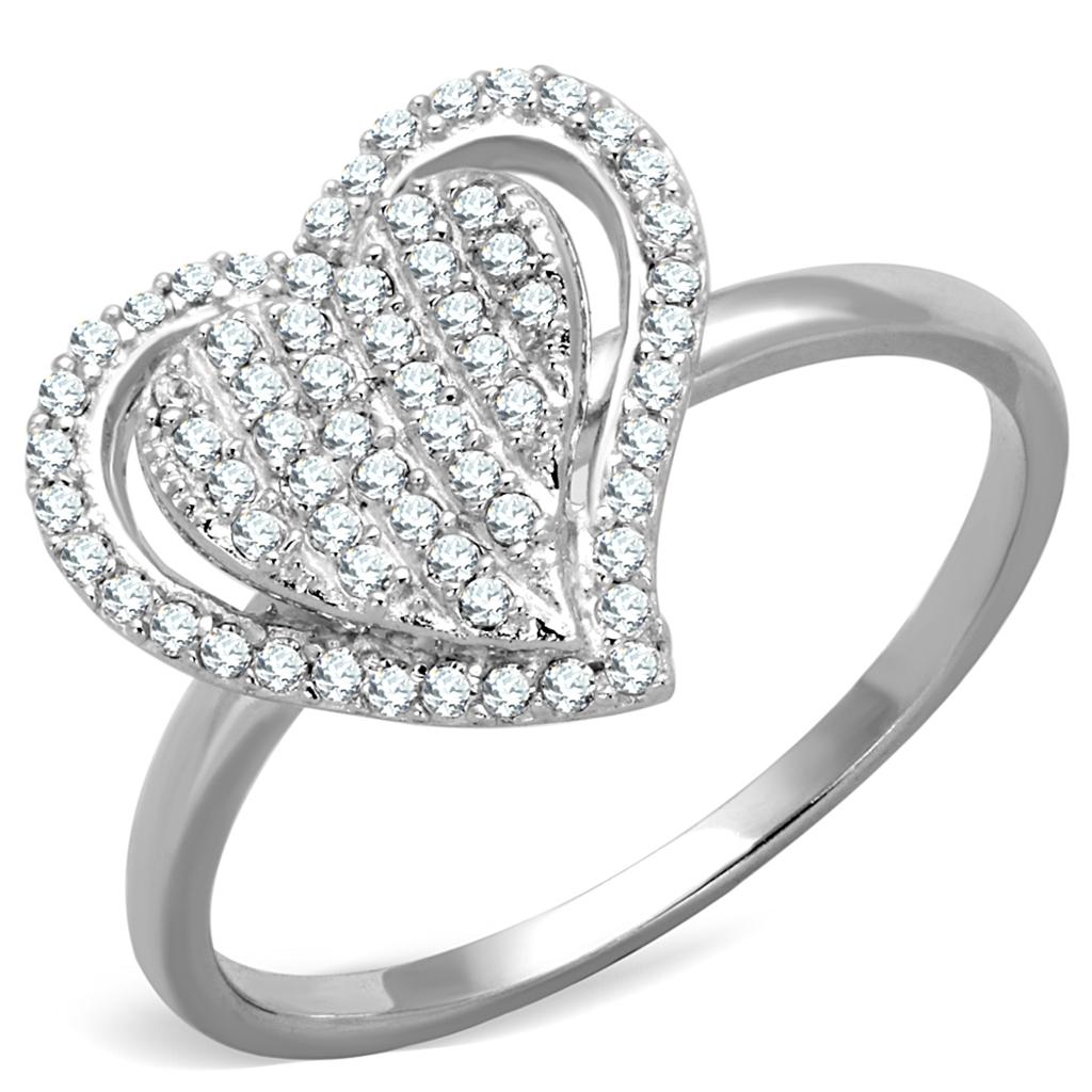  Rhodium 925 Sterling Silver Ring with AAA Grade CZ