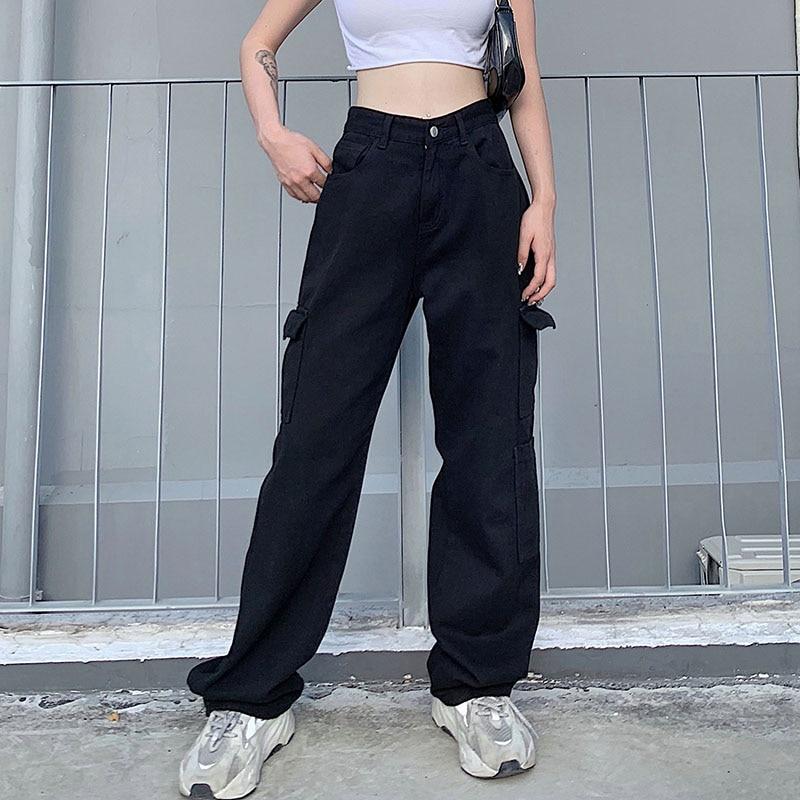  LateurGo White Women's High Waist Vintage Straight Jeans