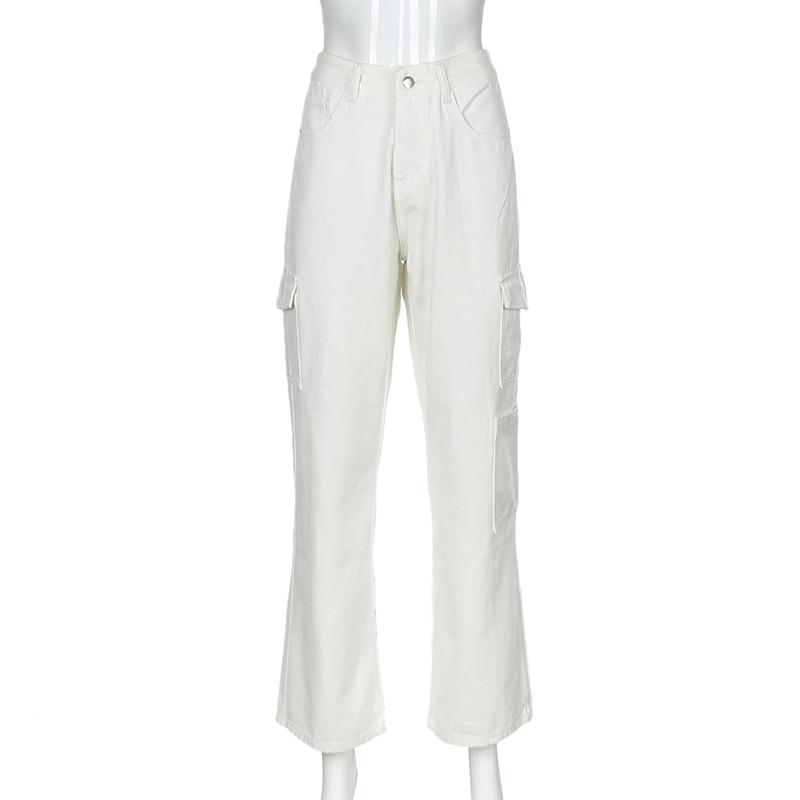  LateurGo White Women's High Waist Vintage Straight Jeans