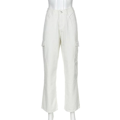  LateurGo White Women's High Waist Vintage Straight Jeans