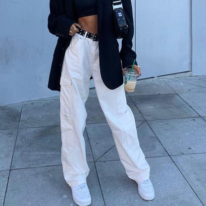  LateurGo White Women's High Waist Vintage Straight Jeans
