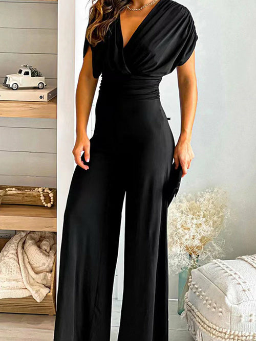 V-Neck Ruched Jumpsuit | Long Jumpsuits for Women 