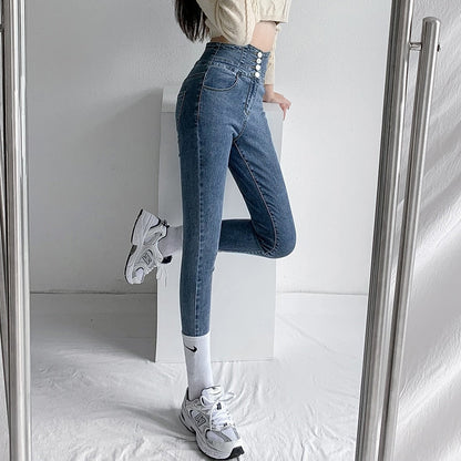Vintage High Waist Design Skinny Pencil Jeans