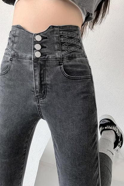 Vintage High Waist Design Skinny Pencil Jeans