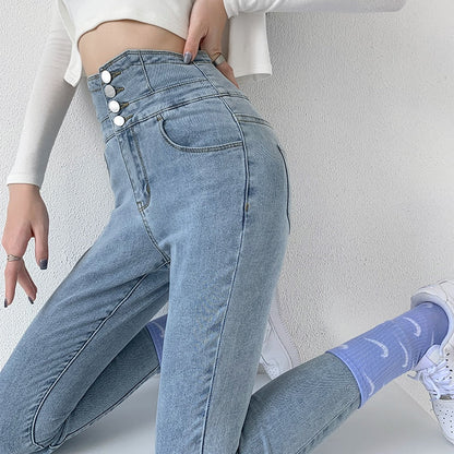 Vintage High Waist Design Skinny Pencil Jeans