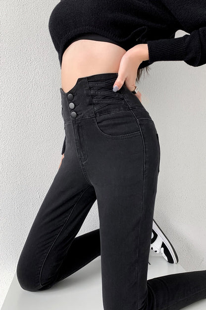 Vintage High Waist Design Skinny Pencil Jeans