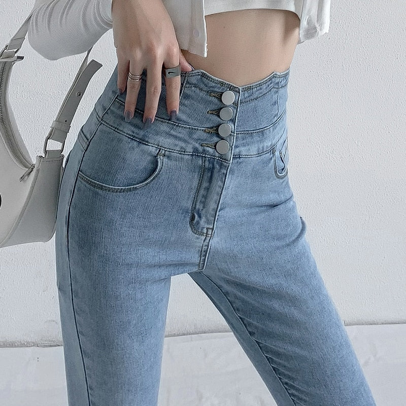 Vintage High Waist Design Skinny Pencil Jeans