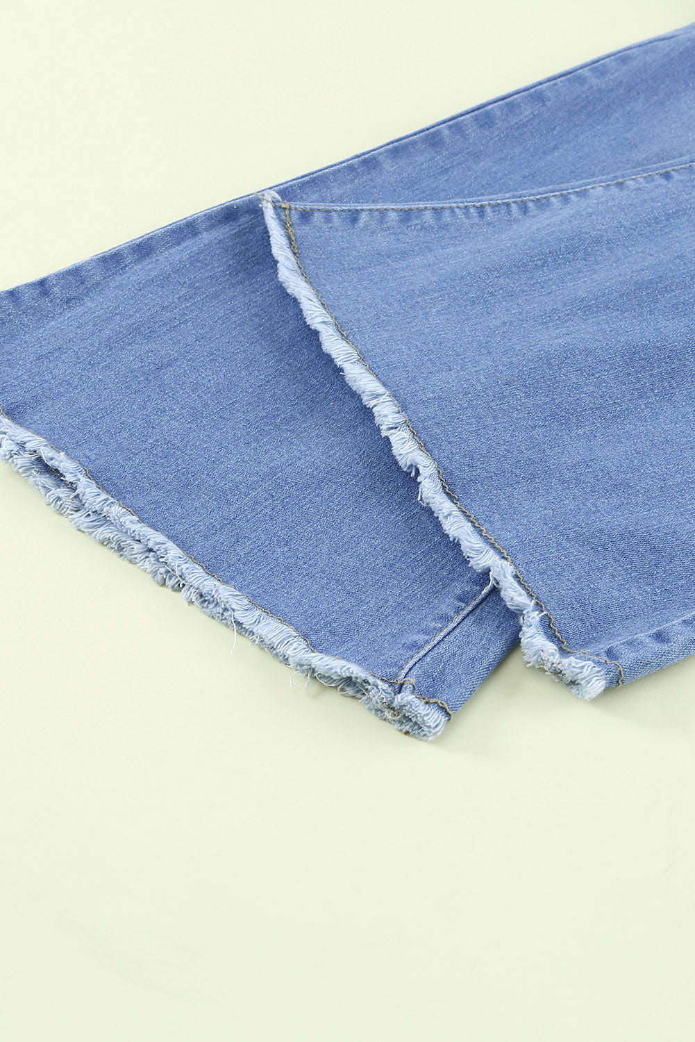 High Rise Distressed Sky Blue Bell Bottom Denims