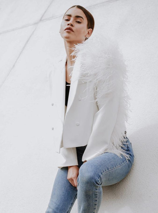 Lydia Ostrich Feather Blazer | Elegant Fashion