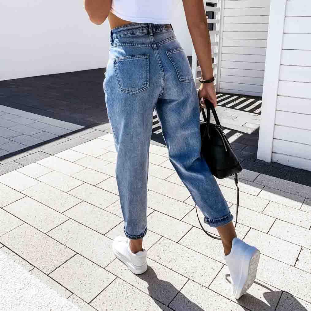LateurGo Vintage High Waist Straight Jeans Pant Loose Denim Jeans