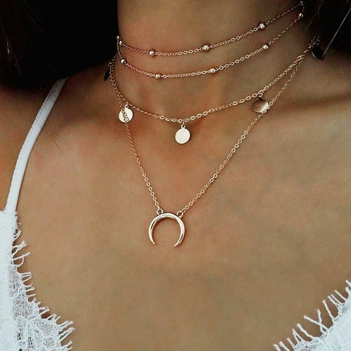 LateurGo Crescent Horn Moon Layered Necklace for a Stylish Look