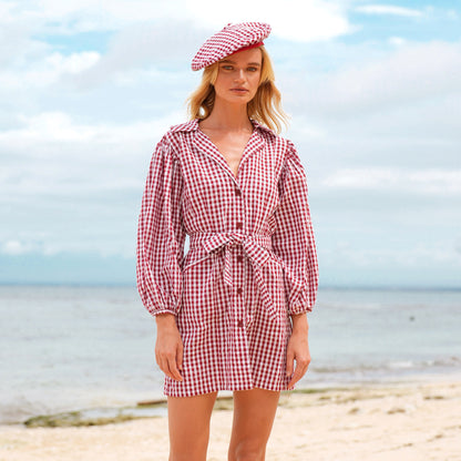 EGHAN Fashionable Mini Dress in Gingham Red 
