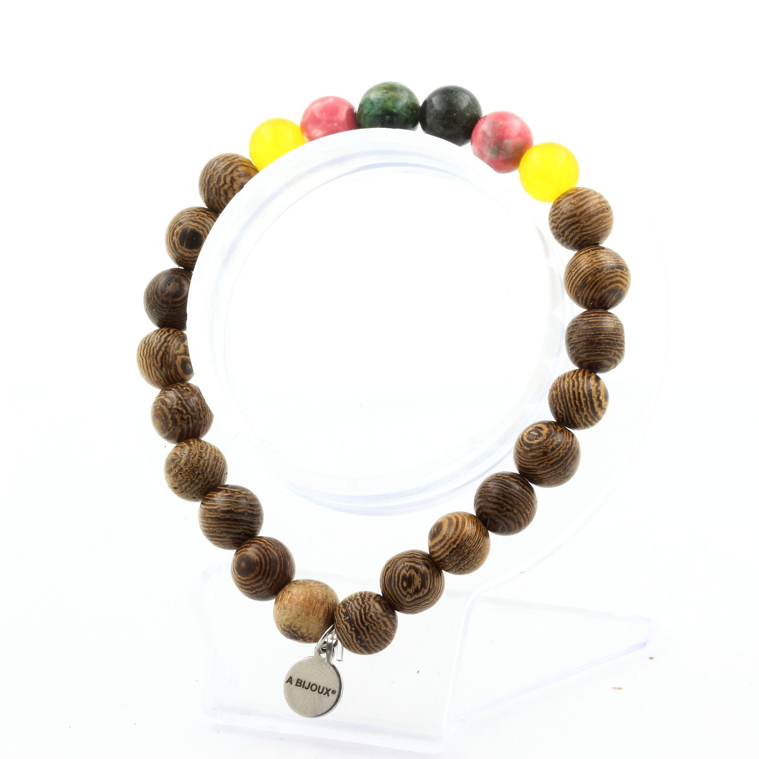 Gemstone Bead Bracelet | Emerald, Yellow Agate, Wood