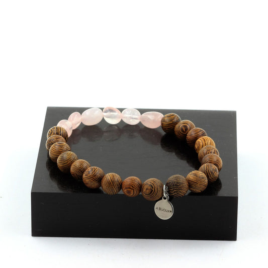 Rose Quartz & Wood Beads Bracelet | Buy Jewelry