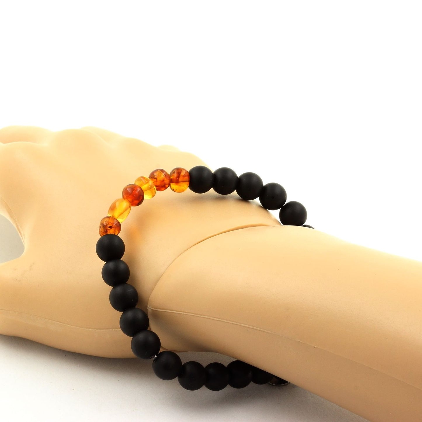 Genuine Baltic Amber + Black Onyx Bracelet